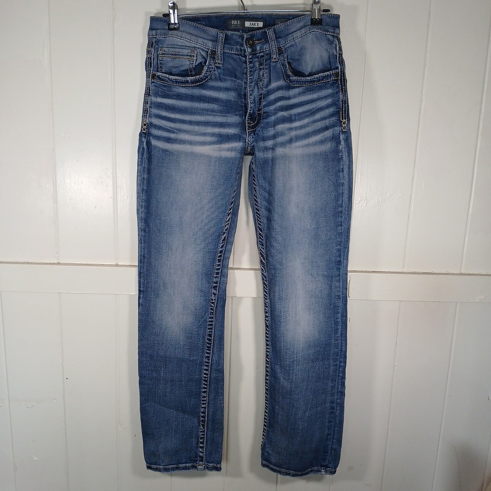 BKE Jake Straight Leg Jeans Mens 32R (31"x31) Blue Medium Wash Whisker ABS16078